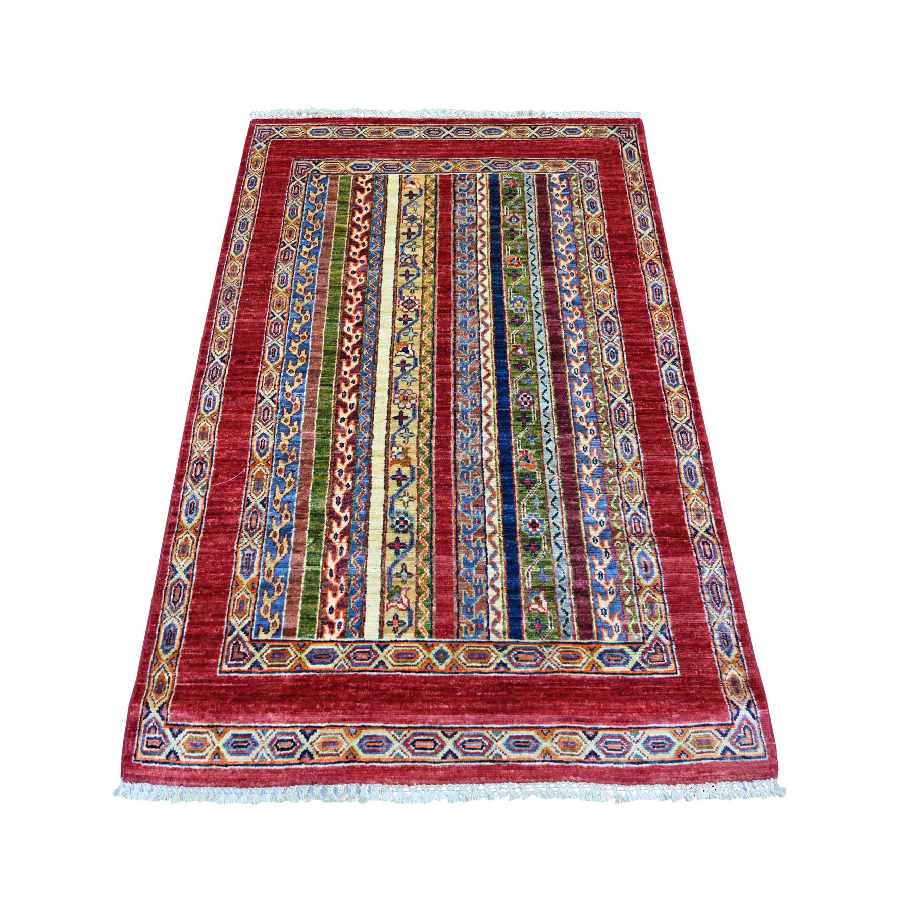 Jam Red, Afghan Super Kazak with Shawl Design, Hand Knotted, Soft and Shiny Wool, Vegetable Dyes, Oriental Rug